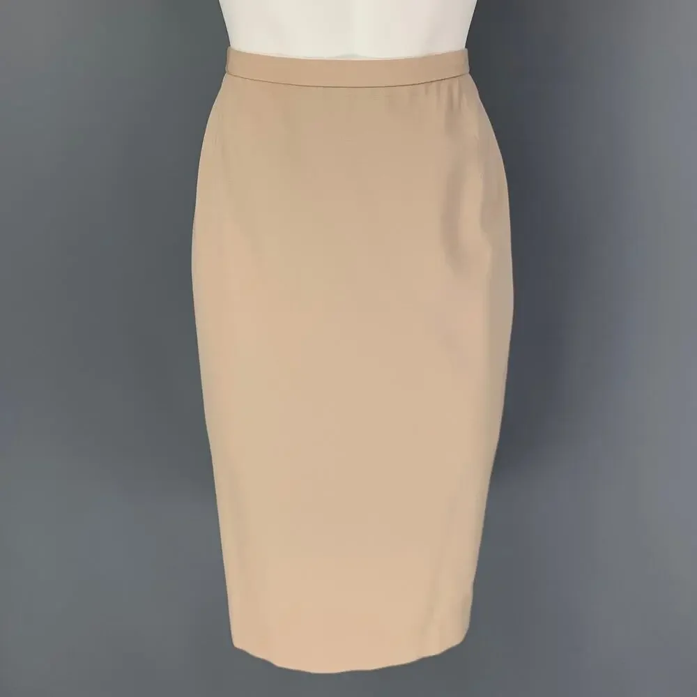 DONNA KARAN Size 8 Beige Wool Pencil Below Knee Skirt